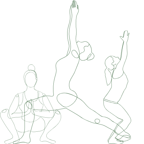 Eine Illustration von drei Personen in Yoga-Posen