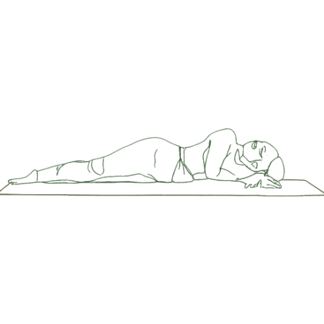 Illustration einer liegenden Person in der Entspannungshaltung Savasana auf einer Yogamatte