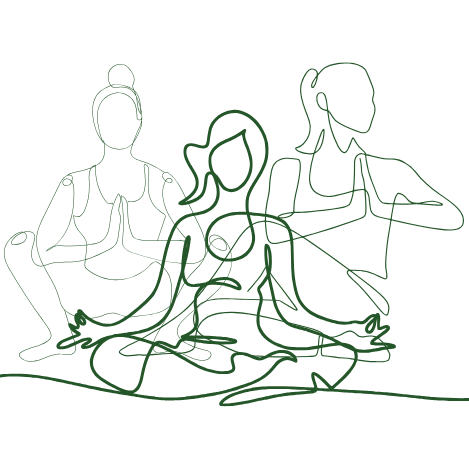 Eine Illustration von drei sitzenden Personen in Yoga-Posen.
