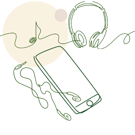 Eine Illustration eines Mobiltelefons und von Kopfhörern