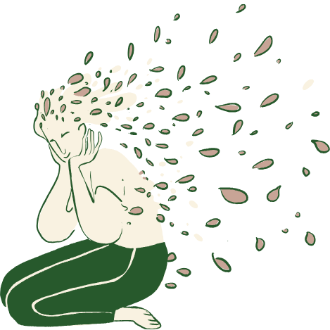 Illustration einer Person mit fallenden Blättern als Symbol für Loslassen